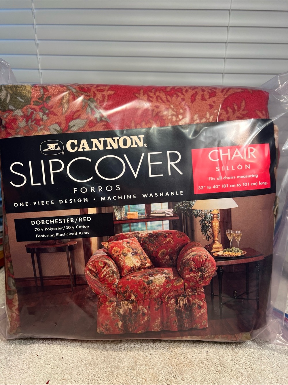 Cannon Chair Slipcover One Piece Red Floral Design Fits 32" to 40" NEW